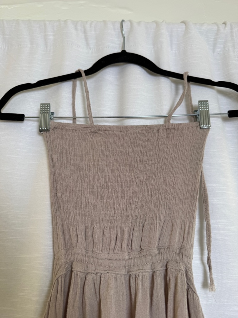 Beige Smocked Maxi Dress Boho Tiered Ruffle Strappy Back Flowy Summer | Size S - Picture 8 of 15